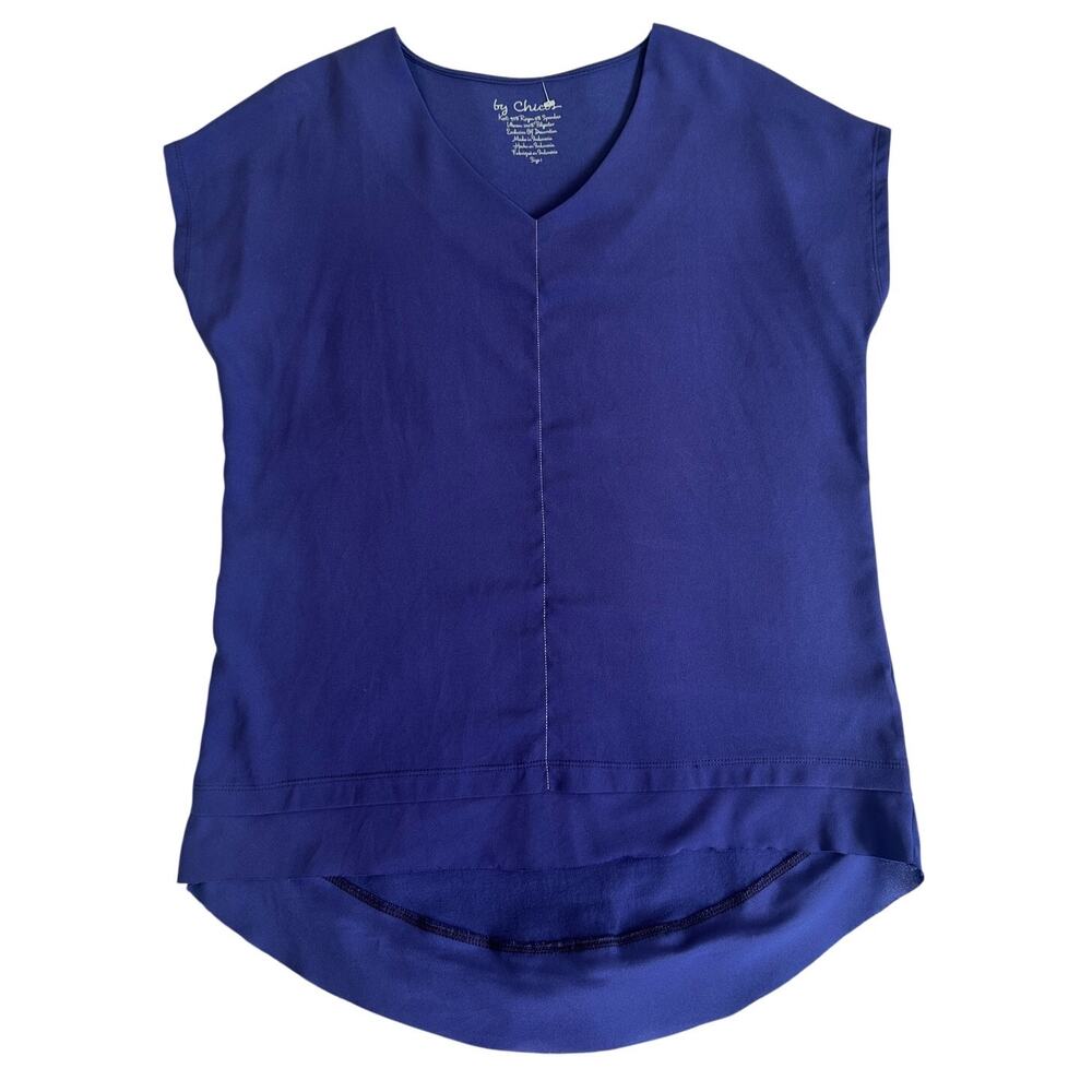 Chicos Size 1 V Neck Lightweight Blouse Cap Sleeve